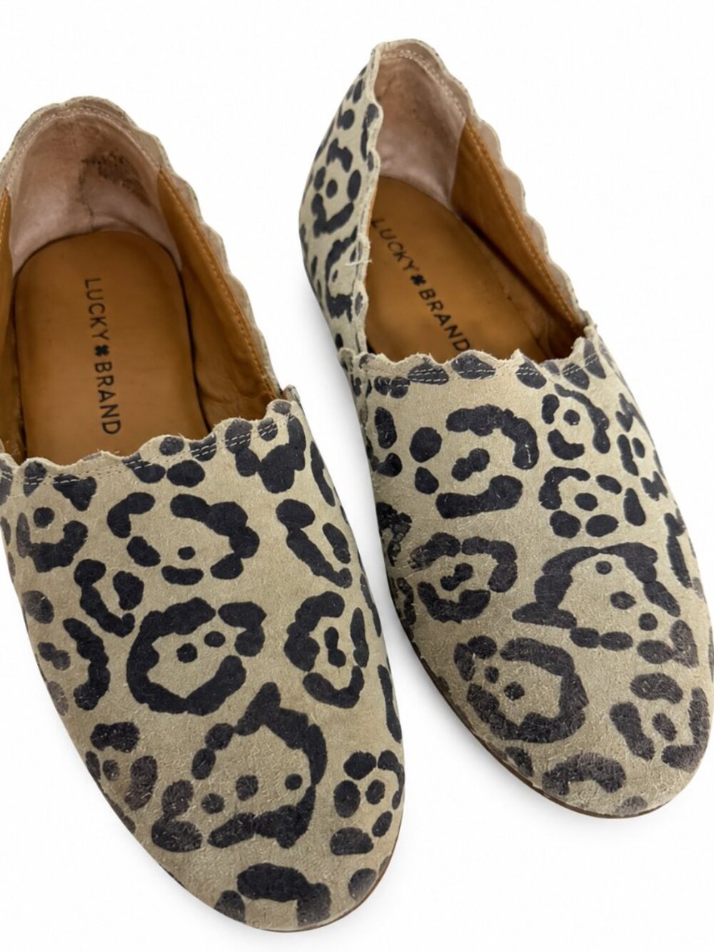 Lucky Brand Cloeey Scalloped Leopard Print Leather Slip-On Flats Women’s Shoes 7